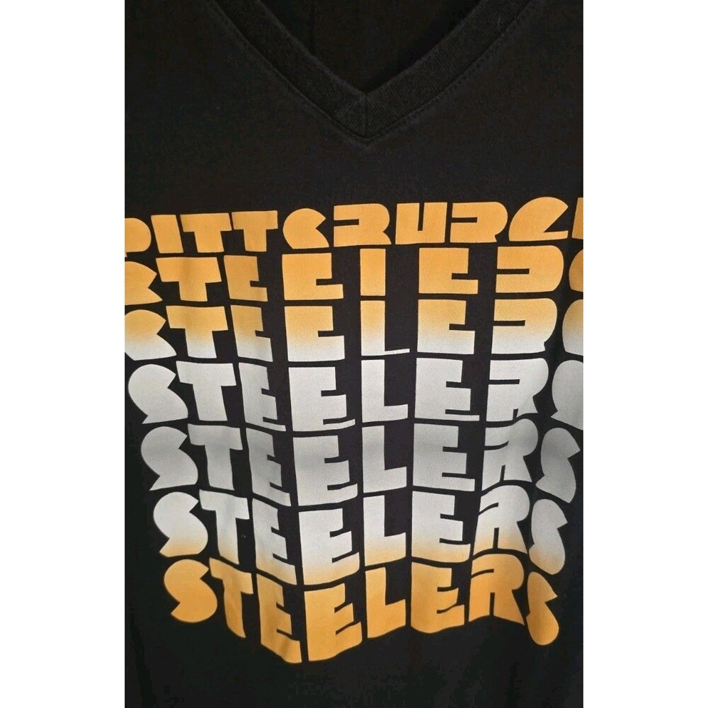 Nike NFL Pittsburgh Steelers Wordmark V-Neck T-Shirt Black Women's Large L - Picture 2 of 6